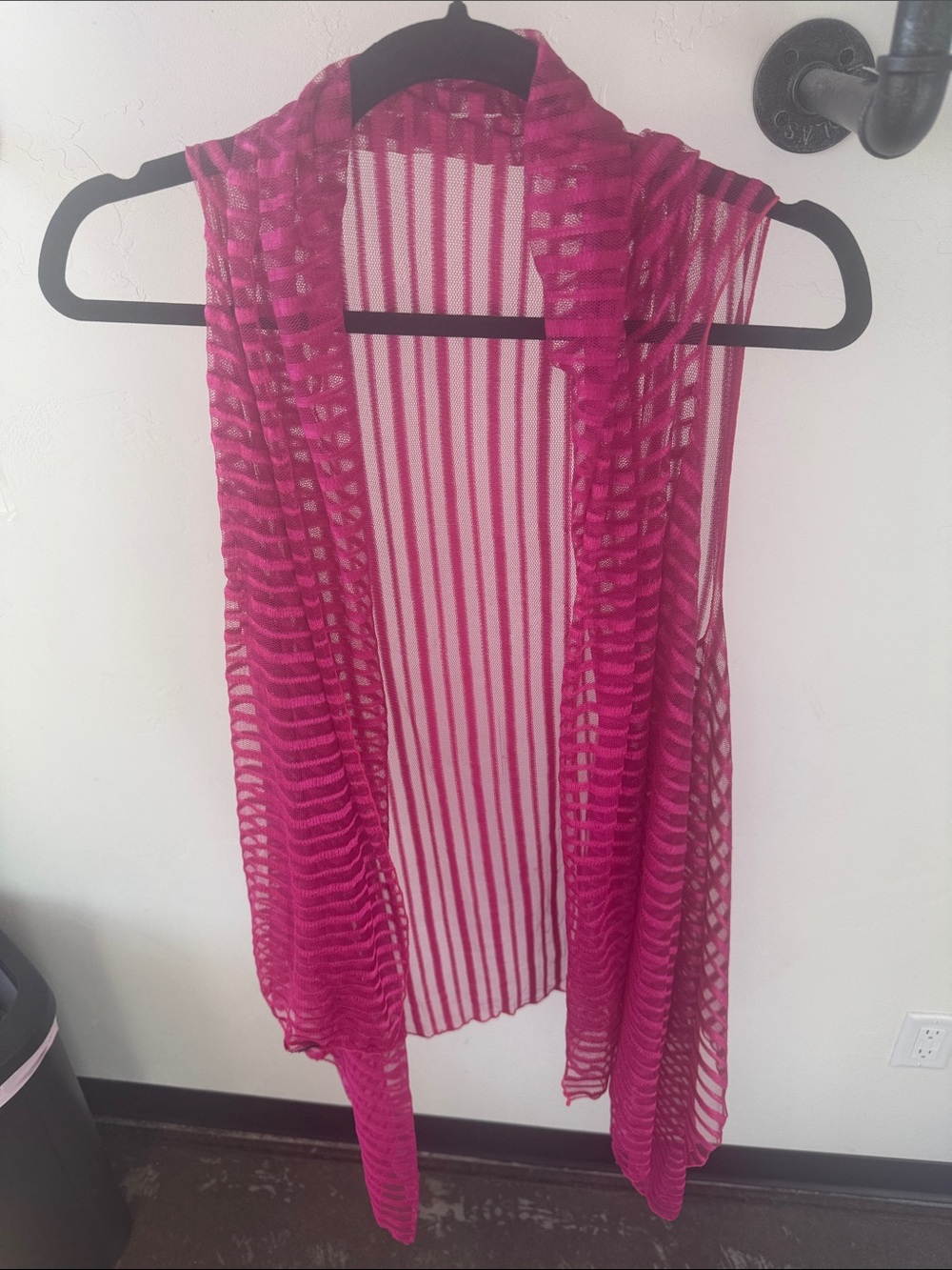 Sheer Open-Front Sleeveless Cardigan in Bright Fuchsia